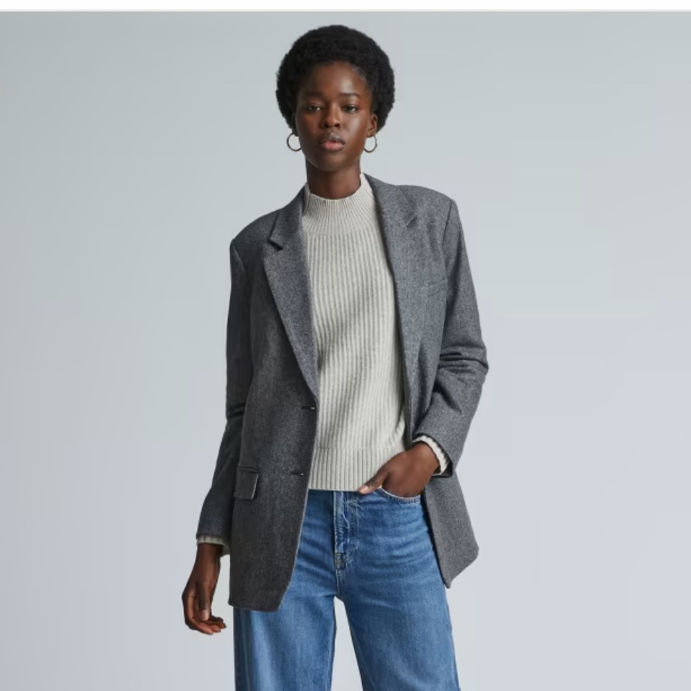 EVERLANE Italian Wool Oversized Blazer size 00 grey herringbone 🖤